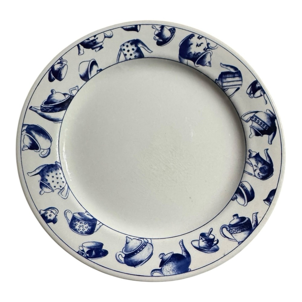 Pier 1 For Angleterre England Blue Teapots Dinner Plate 10 3/8" Vintage